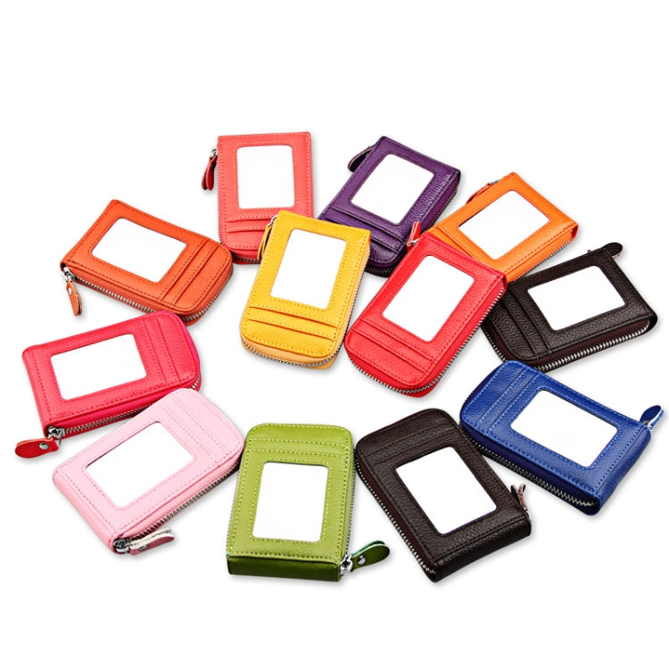 Genuine Cowhide Leather Solid Color Zipper Vertical Card Holder Wallet RFID Blocking Card Bag Protect Case with 12 Card Slots, Size: 11.5*7.5cm(Brown) by bashfashion