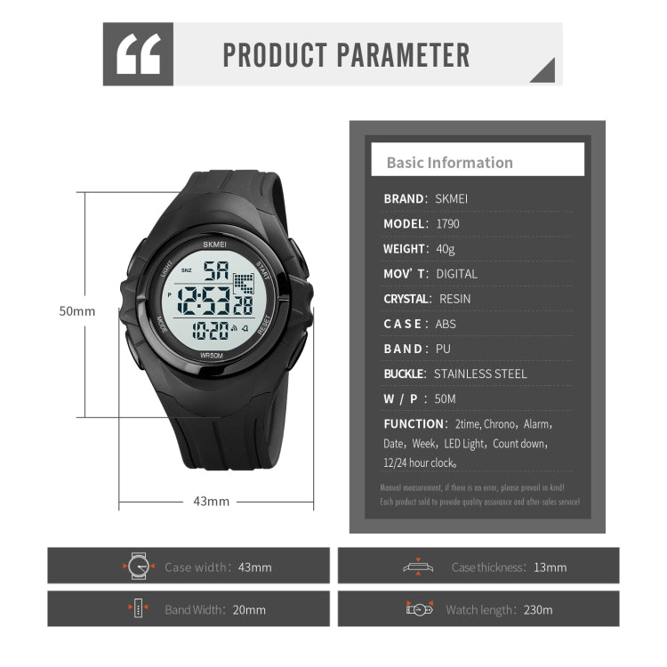 SKMEI 1790 Triplicate Round LED Dual Time Digital Display Luminous Electronic Watch for Men(Silver Black) by SKMEI