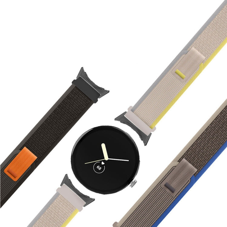 For Google Pixel Watch Loop Silver Connector Nylon Watch Band(Beige White) by bashfashion