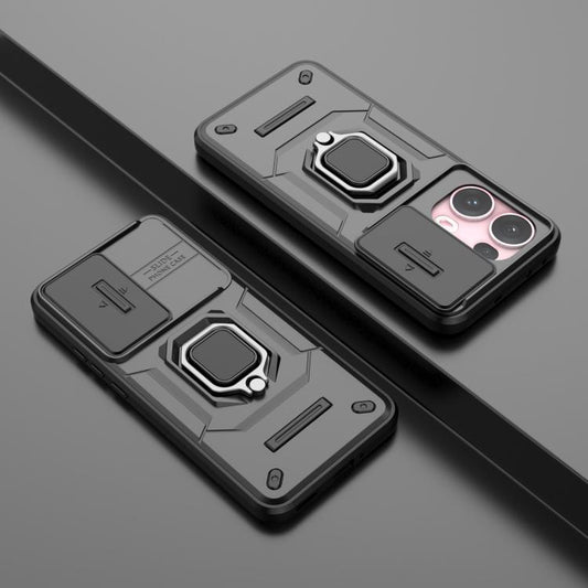 For OPPO Reno13 Pro 5G Global Sliding Camshield TPU + PC Shockproof Phone Case with Holder(Black) by bashfashion