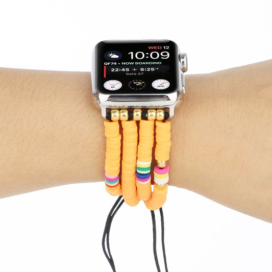 Bohemian Style Soft Ceramic Beaded Strap For Apple Series 7 45mm / 6 & SE & 5 & 4 44mm / 3 & 2 & 1 42mm(Yellow) by bashfashion