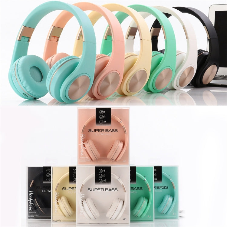 A1 Bluetooth 4.2 Candy Color Super Base Bluetooth Headphone, Support Music Play & Switching & Volume Control & Answer(White) by bashfashion