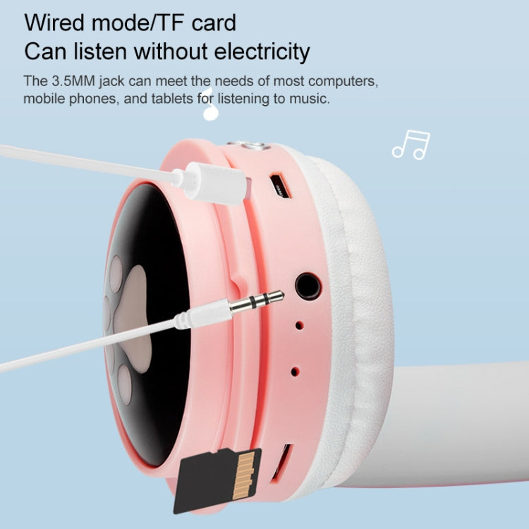 B30 Cat Paw Cat Ears Colorful Luminous Foldable Bluetooth Headset with 3.5mm Jack & TF Card Slot(White) by bashfashion