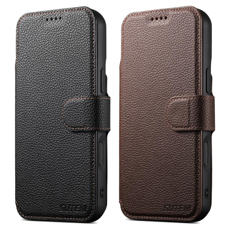 For iPhone 17 Pro Max Suteni Q05 -in-1 Multi-function MagSafe Wallet Big Litchi Leather Phone Case(Black) by Suteni