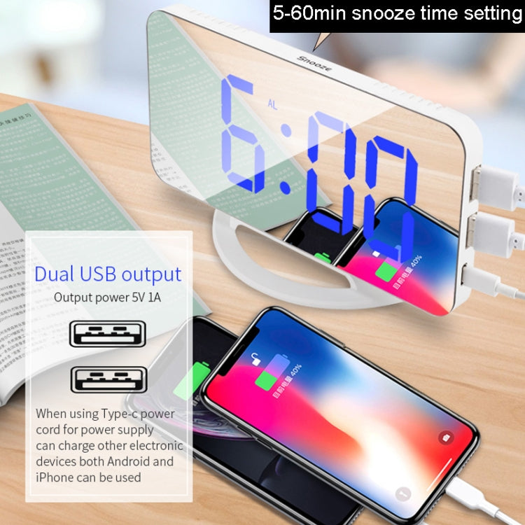 TS-8201 LED Digital Mirror Alarm Clock Big Screen Dual USB Desktop Table Clock, Color: RGB Display White Shell by bashfashion
