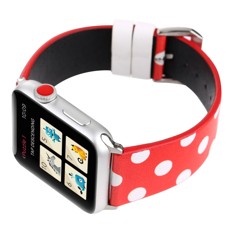 Fashion Wave Dot Series Leather Watch Band For Apple Watch Series 9&8&7 41mm / SE 3&SE 2&6&SE&5&4 40mm / 3&2&1 38mm(White Waves Dot Red Background) by bashfashion
