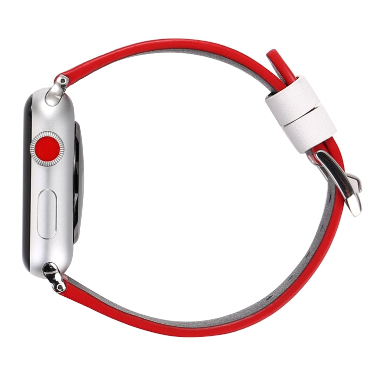 Fashion Wave Dot Series Leather Watch Band For Apple Watch Series 9&8&7 41mm / SE 3&SE 2&6&SE&5&4 40mm / 3&2&1 38mm(White Waves Dot Red Background) by bashfashion
