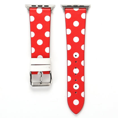 Fashion Wave Dot Series Leather Watch Band For Apple Watch Series 9&8&7 41mm / SE 3&SE 2&6&SE&5&4 40mm / 3&2&1 38mm(White Waves Dot Red Background) by bashfashion