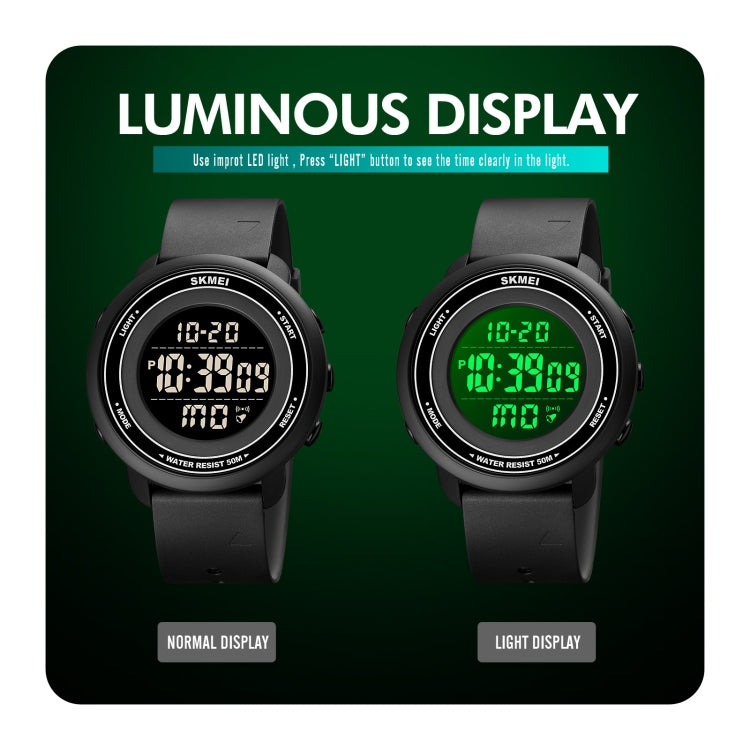 SKMEI 1736 Triplicate Round Dial Timing LED Digital Display Luminous Electronic Watch(Black and White) by SKMEI