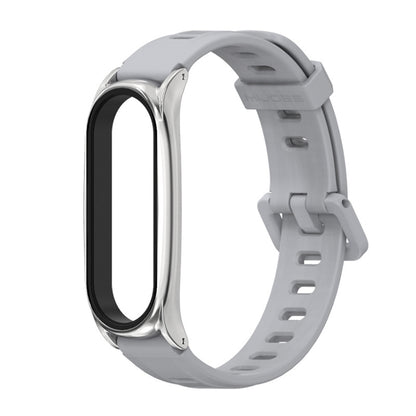 For Xiaomi Mi Band 6 / 5 / 4 / 3 Mijobs Flat Hole Silicone Watch Band, Style:Plus Case(Grey+Silver) by MIJOBS