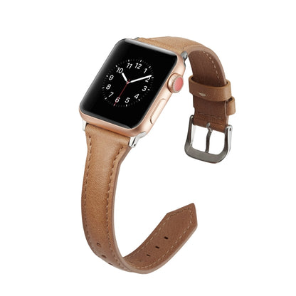 For Apple Watch 5/4 44mm & 3/2/1 42mm Thin Leather Watch Band(Brown) by bashfashion