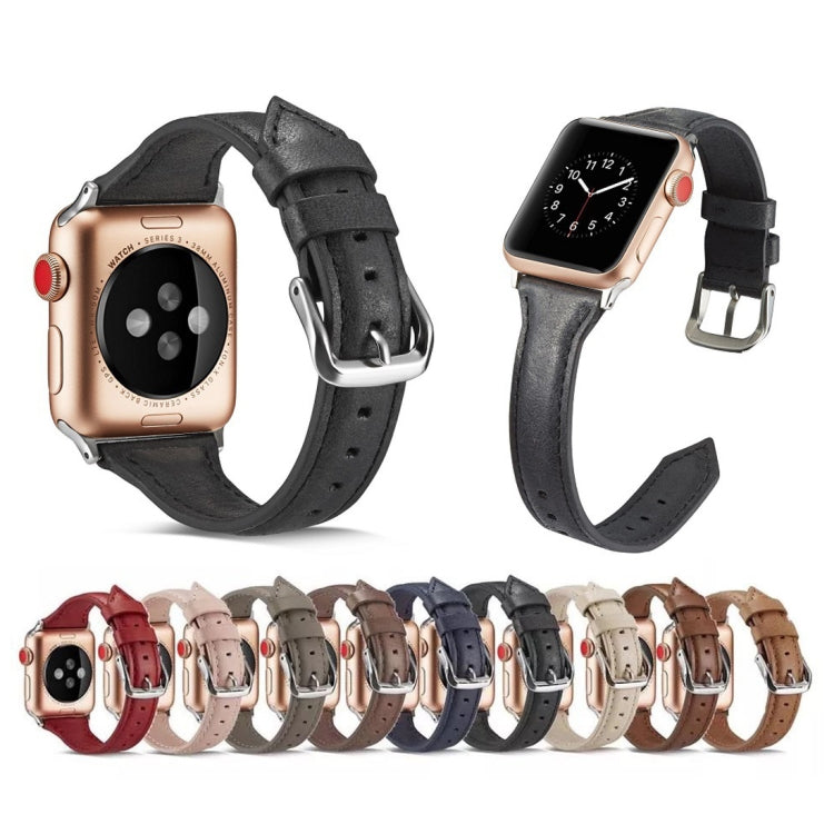 For Apple Watch 5/4 44mm & 3/2/1 42mm Thin Leather Watch Band(Coffee) by bashfashion