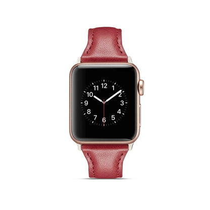 For Apple Watch 5/4 40mm & 3/2/1 38mm Thin Leather Watch Band(Red) by bashfashion