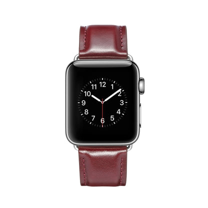 For Apple Watch Series 7 45mm / 6 & SE & 5 & 4 44mm / 3 & 2 & 1 42mm Crazy Horse Texture Top-grain Leather Watch Band(Wine Red) by bashfashion