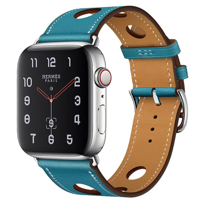 For Apple Watch Series 8&7 41mm / SE 2&6&SE&5&4 40mm / 3&2&1 38mm Leather Three Holes Watch Band(Blue) by bashfashion