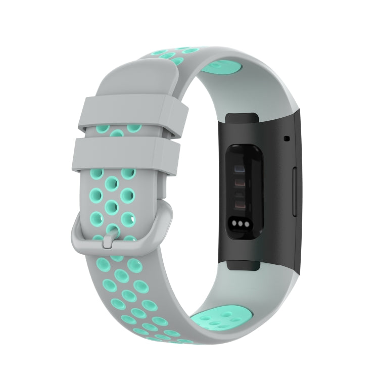 For Fitbit Charge 4 / Charge 3 / Charge 3 SE Watch Button Two Colors Silicone Replacement Strap Watchband(Grey Teal) by bashfashion