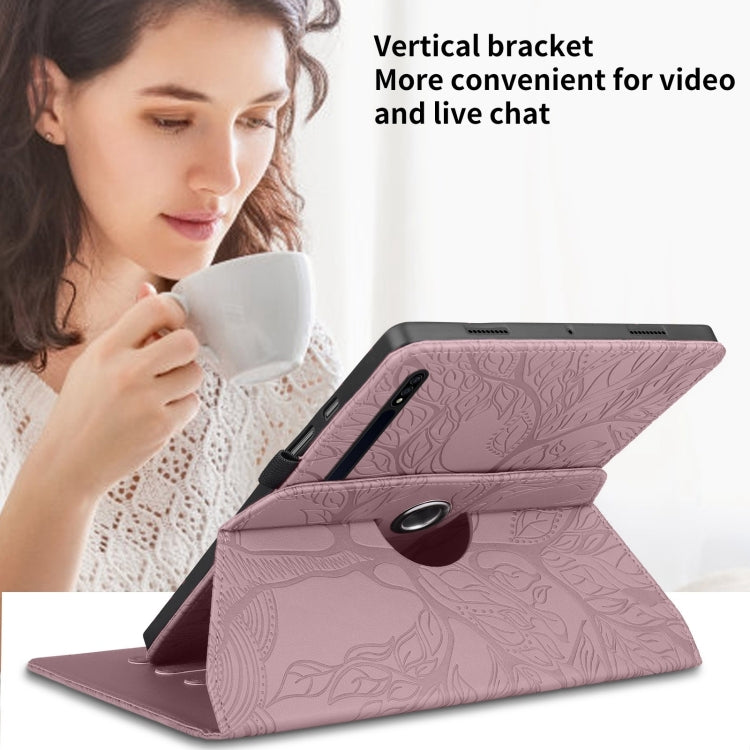 For Samsung Galaxy Tab S9 / S9 FE Tree Life Embossed Rotation Leather Tablet Case(Rose Gold) by bashfashion