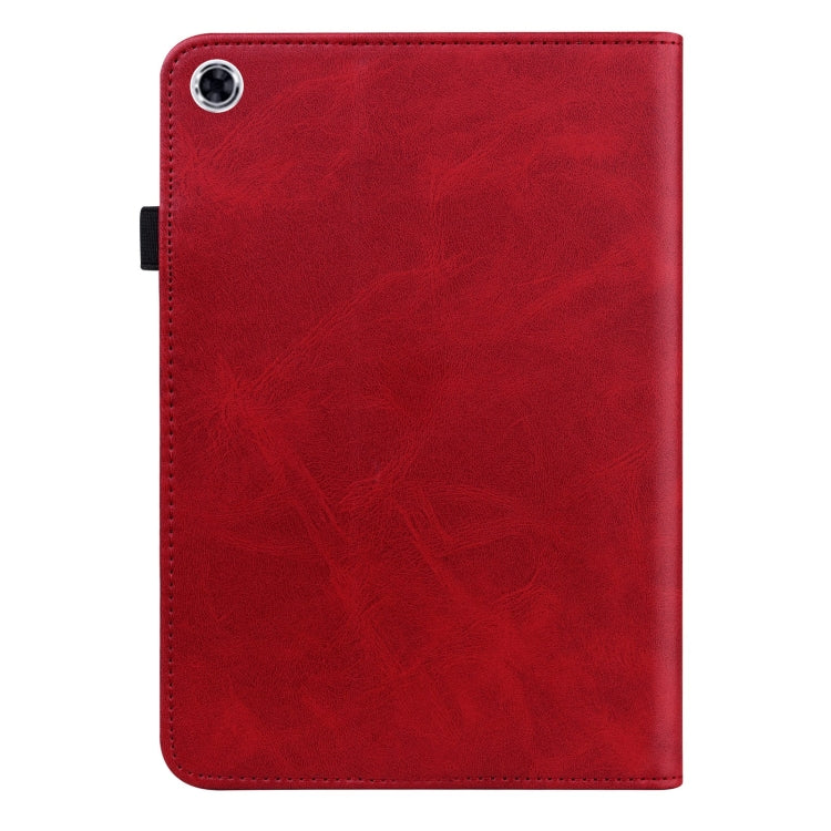 For Samsung Galaxy Tab A9 Solid Color Stripe Embossed Leather Tablet Case(Red) by bashfashion