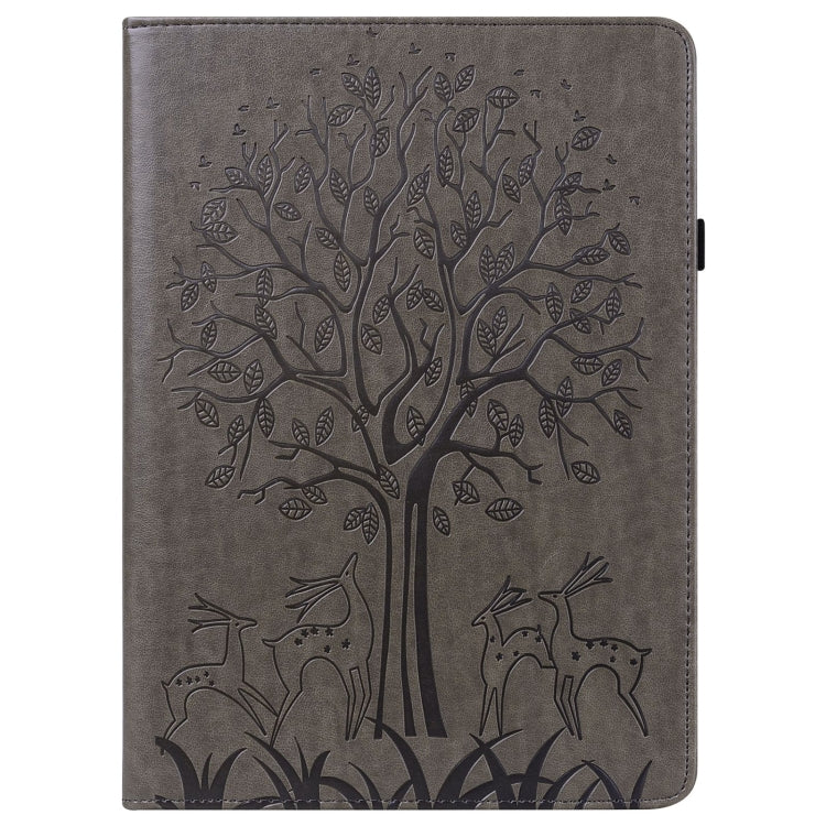 For Samsung Galaxy Tab A9+ Tree & Deer Embossed Leather Tablet Case(Grey) by bashfashion
