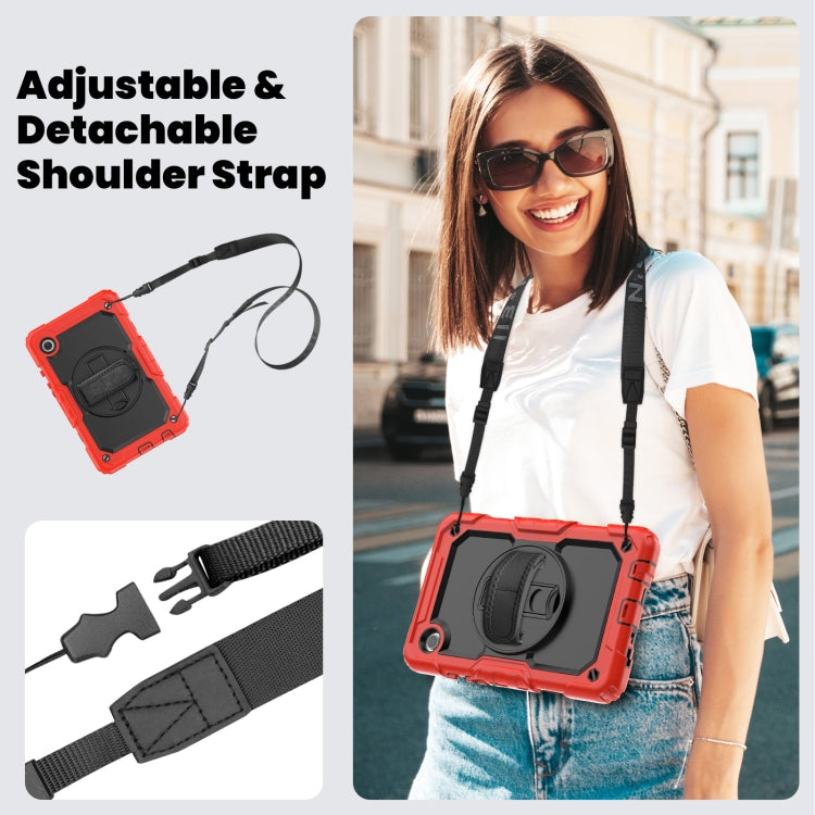 For Samsung Galaxy Tab A9 / Tab A11 Silicone + PC Tablet Case with Shoulder Strap(Red) by bashfashion