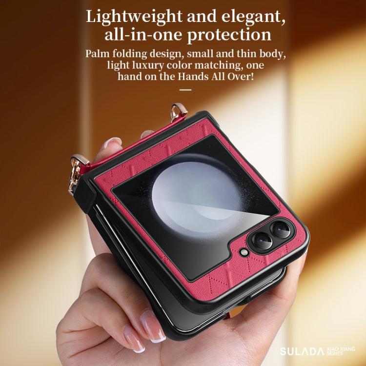 For Samsung Galaxy Z Flip5 SULADA Elegant Rhombic Texture Folding Phone Case with Lanyard(Black) by SULADA