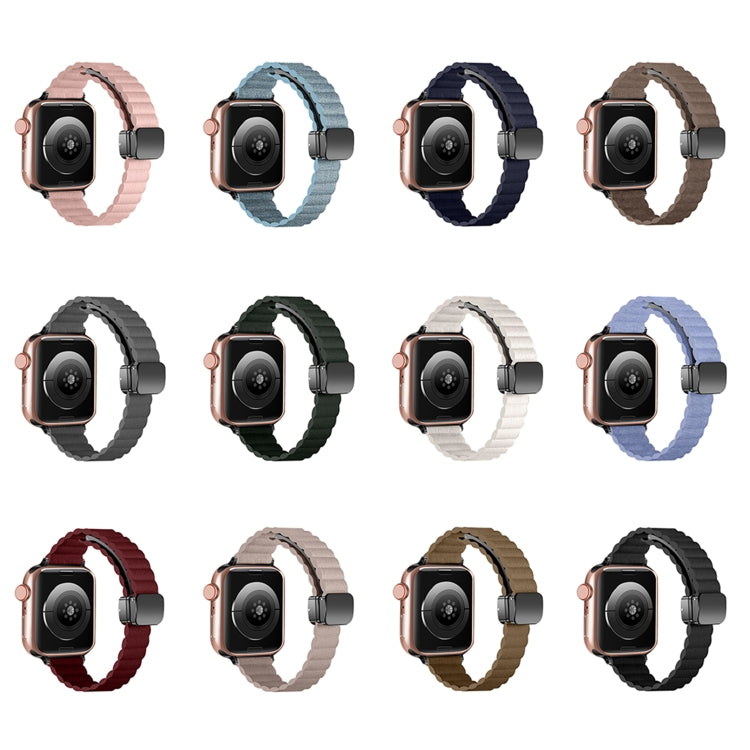 For Apple Watch Series 7 45mm Water Ripple Magnetic Folding Buckle Watch Band, Style: Thin Version(Denim Blue) by bashfashion