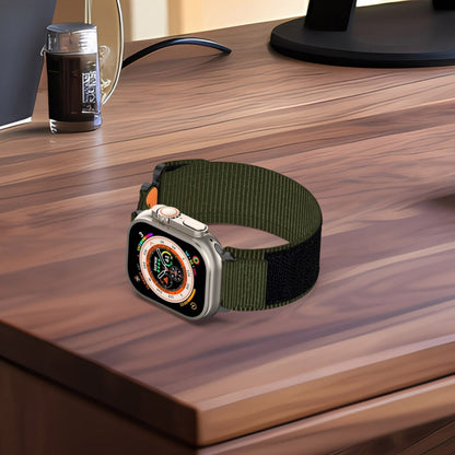 For Apple Watch SE 2023 44mm Nylon Hook And Loop Fastener Watch Band(Army Green) by bashfashion