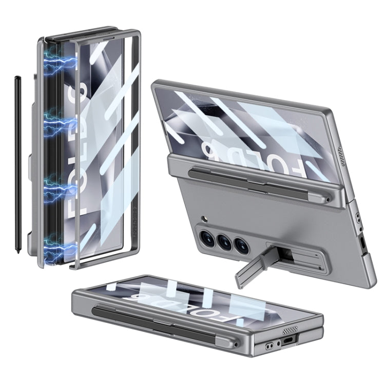 For Samsung Galaxy Z Fold6 GKK Integrated Full Coverage Magnetic Fold Phone Case with Pen Slot, Not Included Pen(Grey) by GKK