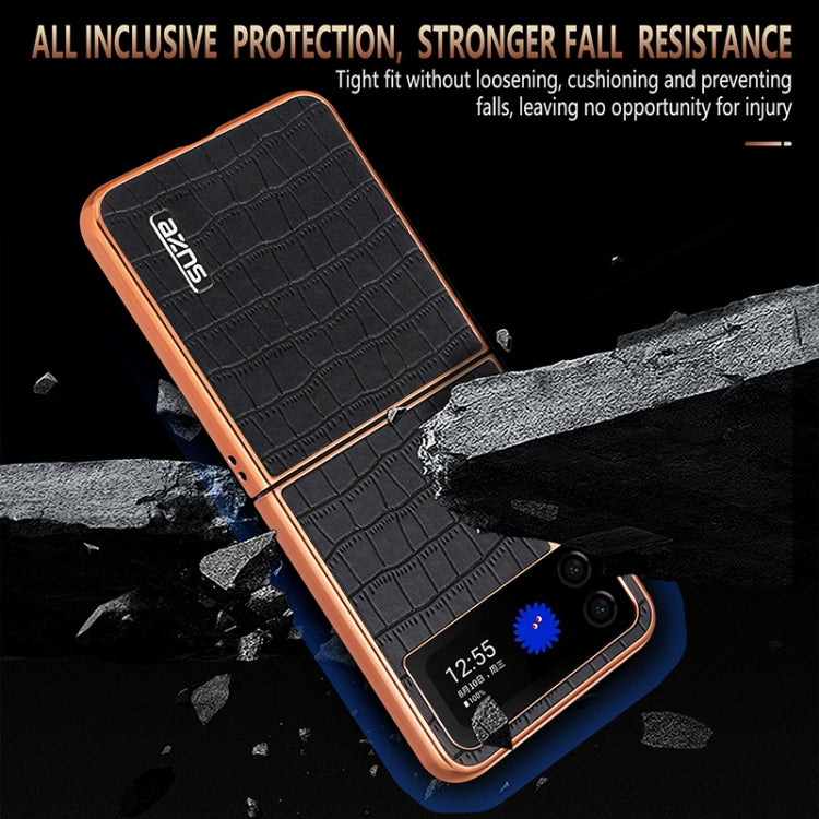 For Samsung Galaxy Z Flip4 5G AZNS Electroplated Frame Crocodile Texture Full Coverage Phone Case(Black) by AZNS