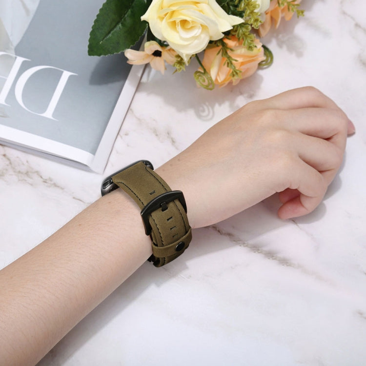 For Apple Watch 5 & 4 44mm / 3 & 2 & 1 42mm Leather Watch Band(Army Green) by bashfashion