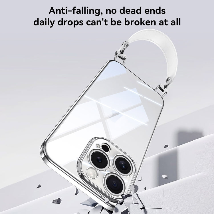 For iPhone 16 SULADA Electroplated Clear TPU Soft Frame Phone Case with Wrist Strap(Silver) by SULADA