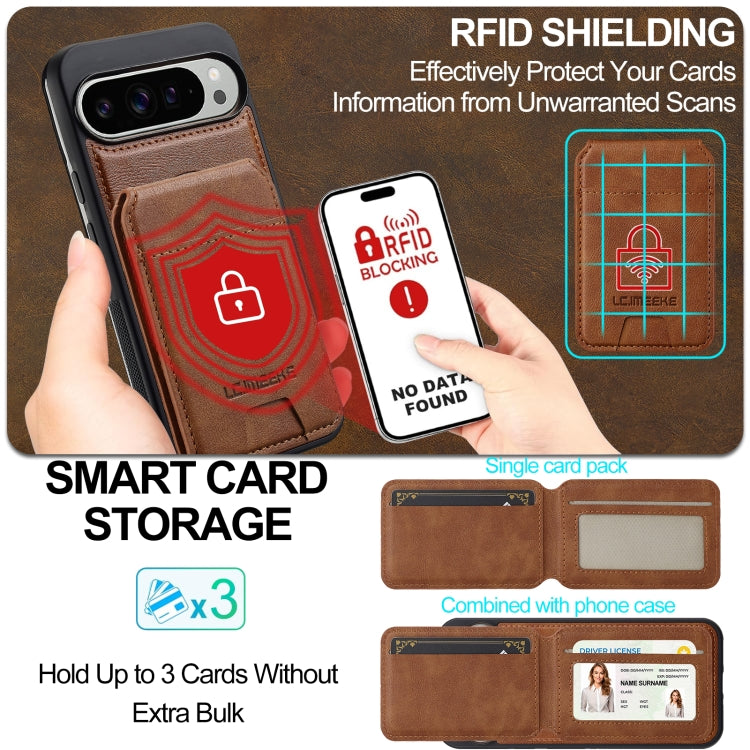 For Google Pixel 9 Pro XL LC.IMEEKE L3 Series Detachable RFID Card Bag Magsafe Phone Case(Brown) by LC.IMEEKE