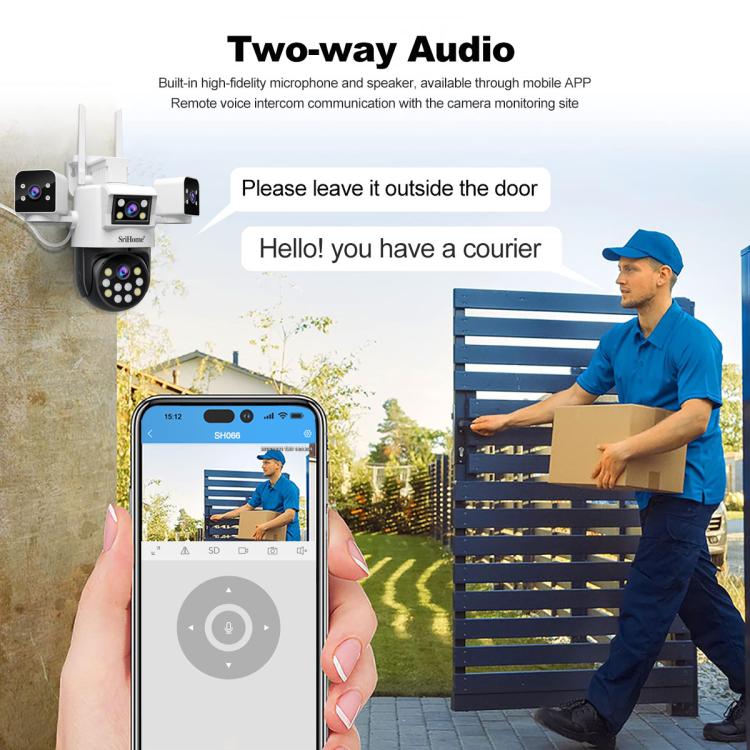 SriHome SH066 8MP HD Quad Lens Security Camera, Support Full Color Night Vision / Two-way Audio(EU Plug) by SriHome