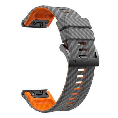 For Garmin Fenix 7 22mm Kalebol Two Color Carbon Fiber Print Silicone Watch Band(Grey Orange) by Kalebol