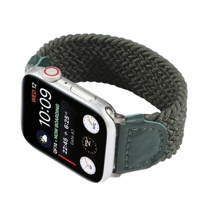 Nylon + Leather Braided Watch Band For Apple Watch Series 9&8&7 41mm / SE 3&SE 2&6&SE&5&4 40mm / 3&2&1 38mm, Size:S(Army Green) by bashfashion