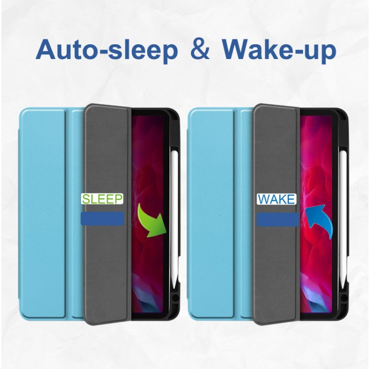 For iPad Pro 11 2022 / 2021 / 2020 ENKAY 3-Folding Shockproof TPU Cover Custer Texture PU Leather Tablet Case with Pencil Slot & Holder & Sleep / Wake-up Function(Light Blue) by ENKAY