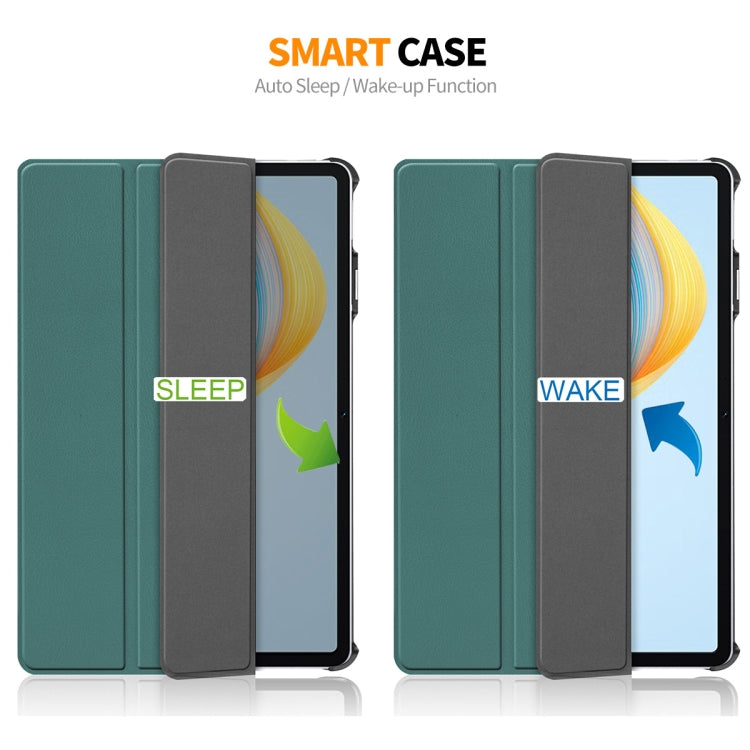 For Honor Pad V8 ENKAY Tri-fold Custer Texture Leather Smart Tablet Case(Dark Green) by ENKAY