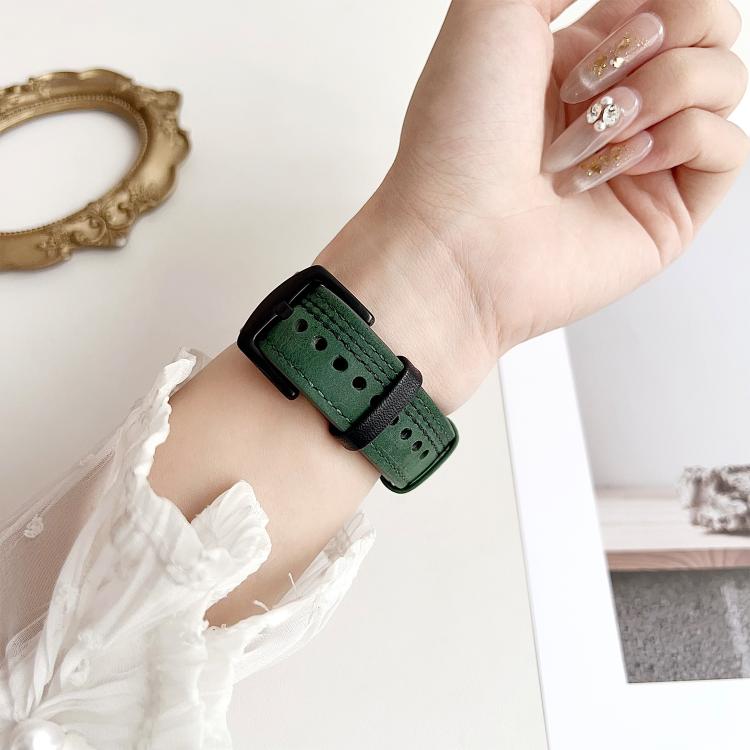 For Apple Watch 42mm / 41mm / 40mm / 38mm 7-Line Tri-Star Buckle Pull Up Leather Watch Band(Crazy Horse Army Green Black Thread) by bashfashion
