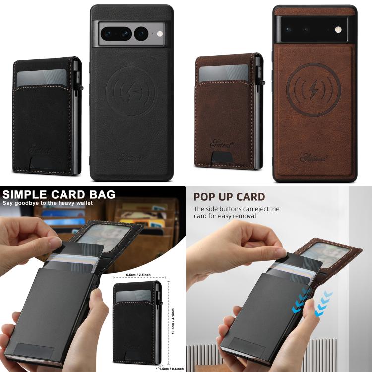 For Google Pixel 6 Pro Suteni H19 Litchi Grain 2-in-1 Removable Card Box Back Phone Case(Black) by Suteni