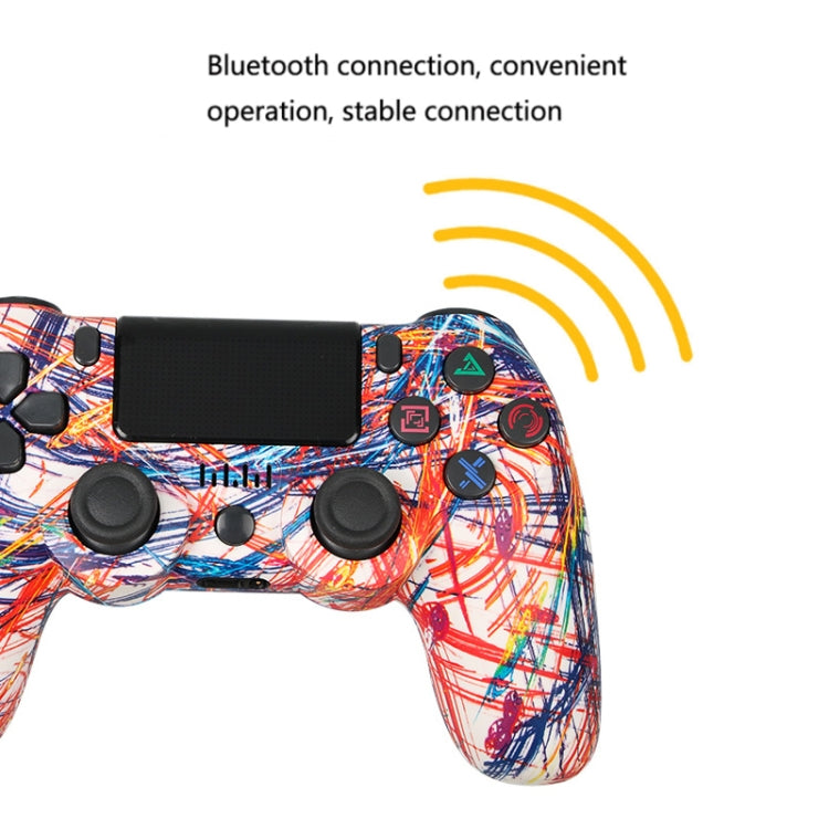 For PS4 Wireless Bluetooth Game Controller With Light Strip Dual Vibration Game Handle(Flame) by bashfashion