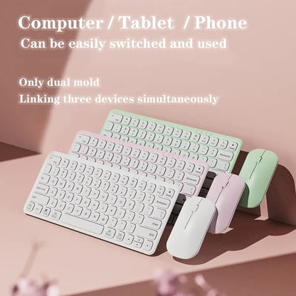 B087 2.4G Portable 78 Keys Dual Mode Wireless Bluetooth Keyboard And Mouse, Style: Keyboard Pink by bashfashion