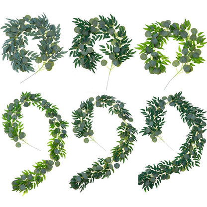 Artificial Greenery Eucalyptus Leaf Vine Simulation Rattan Home Decoration, Style: 1m Eucalyptus+5 Leaves Willow Gray White by bashfashion