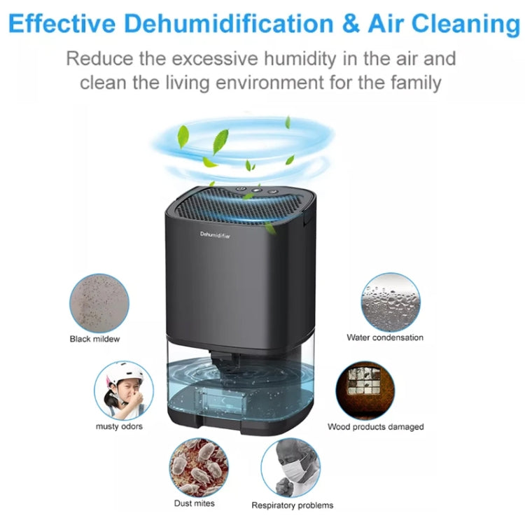 1L 36W Air Dehumidifier for Home Damp Drying Clothes with 7 colors Light EU Plug(Black) by bashfashion