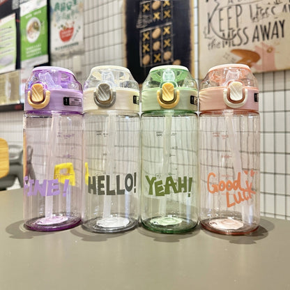 Student Portable Bouncing Straw Large Capacity Drop Resistant Plastic Cups, Style: 650ml White by bashfashion