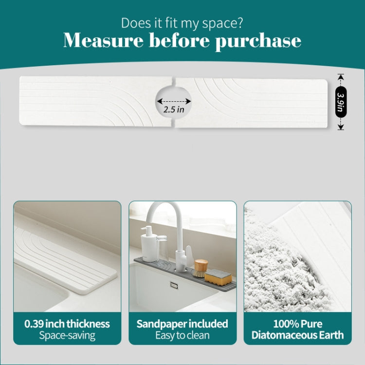 Faucet Sink Drying Mat Diatomaceous Earth Stone Splashproof Absorbent Sink Drainage Mat, Color: K04 White(40x10cm) by bashfashion
