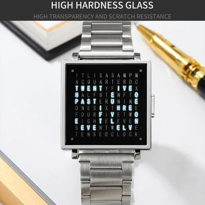 SKMEI Multi-function Letter Display Dial Square Men Electronic Watch, Color: Silver Leather Band by SKMEI