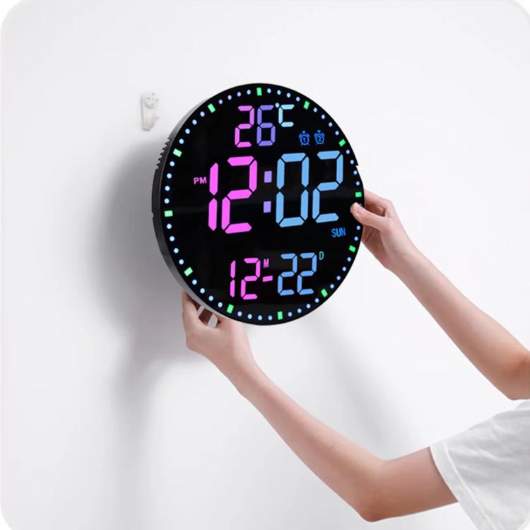 11.6-Inch RGB Wall Clock With Remote Control Multi-Functional Alarm Clock Bamboo+Bamboo by bashfashion