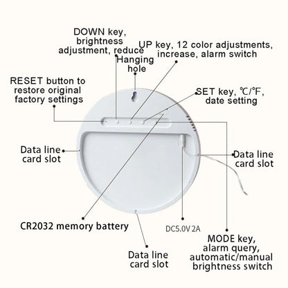 11.6-Inch RGB Wall Clock With Remote Control Multi-Functional Alarm Clock White+Cloth by bashfashion