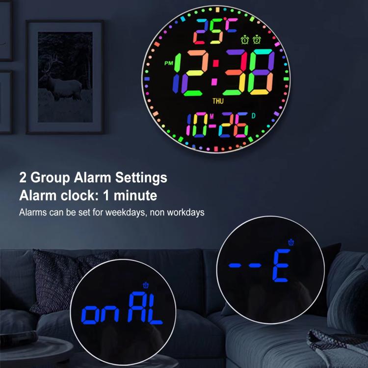 11.6-Inch RGB Wall Clock With Remote Control Multi-Functional Alarm Clock Bamboo+Black by bashfashion