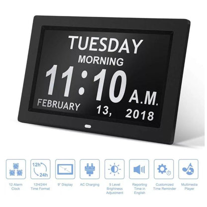 10-Inch Digital Clock With Voice Time Announcement, Auto DST Adjustment, 20 Custom Alarms, 8 Medication Reminders UK Plug Black by bashfashion